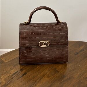 Liz Claiborne Dark Brown faux leather Crocodile vintage-style top-handle bag